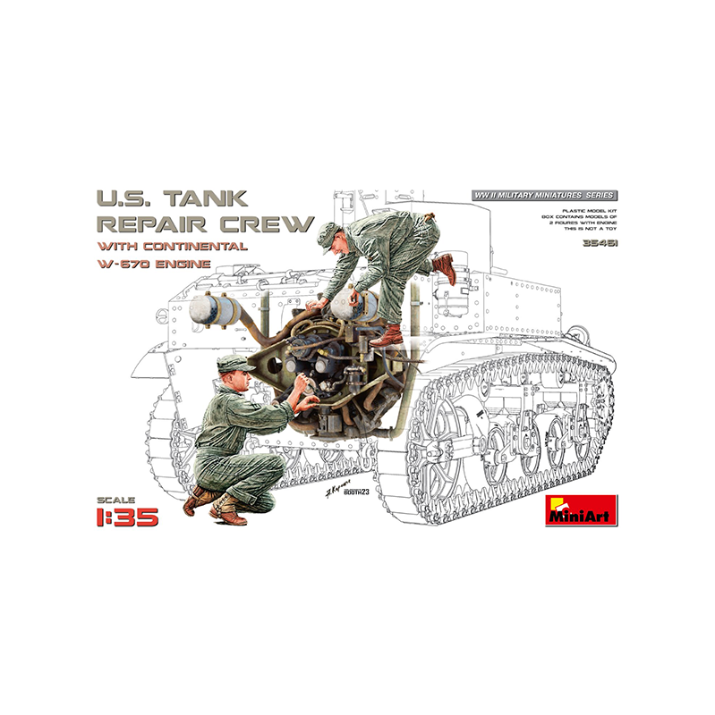 Miniart Figuras U.S. Tank Repair Crew w/Continental W-670 Engine 1/35