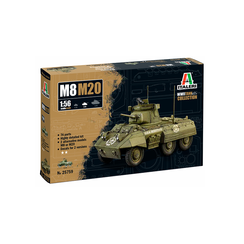 Italeri Military Vehicle M8/M20 Greyhound 1:56